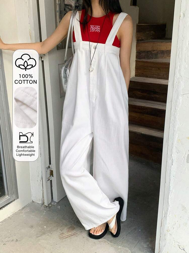 Women & Girls Casual Washed Denim Loose Straight Leg Bib Overall Jumpsuit