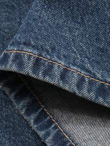 FRIFUL Bộ áo liền quần denim ống rộng hai túi phía trước dành cho nữ - Màu xanh lam - Xem 3