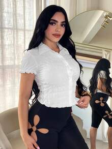 SHEIN SXY 白色休闲修身纽扣领衬衫 - 白色 - 查看 4