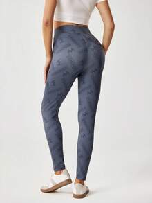 MONOPOLY X SHEIN 2pcs/Set Women's Letter Print Leggings - Black - View 11