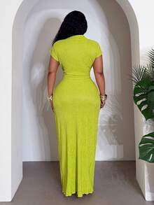 Slaydiva 2026春夏新款音乐节、复活节、圣帕特里克节、西部风、游牧风、生日派对、毕业典礼、学院风、学生装、日常休闲、百搭、休闲、邮轮旅行、海滩、日光浴、爆款、街头风、婚礼宾客波西米亚风、通勤、早午餐、机场、派对及假日修身Polo领V领长款连衣裙 - 绿色 - 綠色 - 查看 4