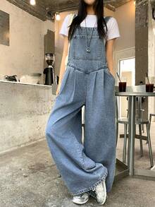 DAZY Quần yếm và áo liền quần denim dáng rộng, ống thẳng, phong cách thành thị dành cho nữ. - Rửa trung bình - Xem 4
