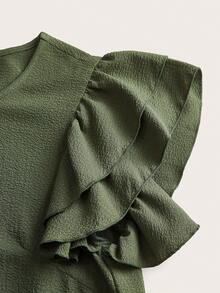 Rusticease Áo kiểu nữ cổ tròn màu trơn, kiểu dáng thường ngày, đa năng, thích hợp cho mùa hè. - xanh quân đội - Xem 3