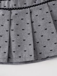 Young Girl Gray Bow Pleated Ruffle Hem Skirt, Elegant And Fashionable For Spring/Summer - Grey - View 6