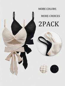 Olithes 2 bộ áo liền quần có dây đeo rỗng có họa tiết màu trơn, mùa hè - Nhiều màu - Xem 8