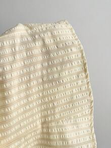 Elamini Yellow Striped V-Neck Petal Sleeve Women's Vacation Blouse - Multicolor - View 5