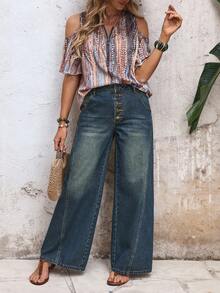 EMERY ROSE Women's Vacation Casual Washed Wide Leg Jeans - Blue - View 1