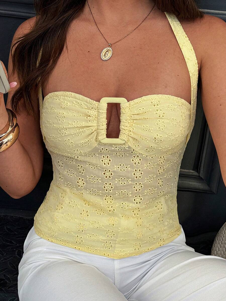 Avenya 女士镂空刺绣吊带背心 - 黃色 - 查看 1