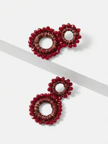 MOTF PREMIUM PRE HANDMADE RED DIAMOND DOUBLE RING EARRINGS - Red - View 6