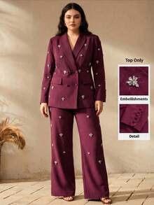 Anewsta 大码女士优雅正式时尚奢华装饰腰部修身西装外套，适合派对、工作、毕业典礼、婚礼等场合。 - 紅色 - 查看 1