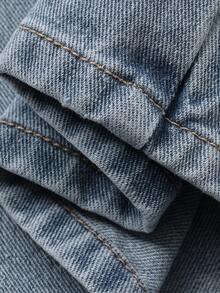 DAZY Bộ đồ nữ gồm áo gile denim có cổ và quần jeans ống đứng dáng rộng, trang phục denim bạc màu thường ngày. - Rửa nhẹ - Xem 7