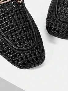 MOTF Cómodas y elegantes mules planas con punta cuadrada, de estilo casual y cómodo, para mujer - Negro - Ver 8