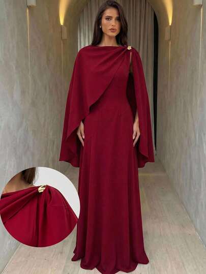 Aloruh 女士纯色金属装饰优雅裹身长裙