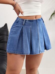 Rivivi 女士休闲褶皱牛仔短裤，夏季 - 中等水洗藍 - 查看 4