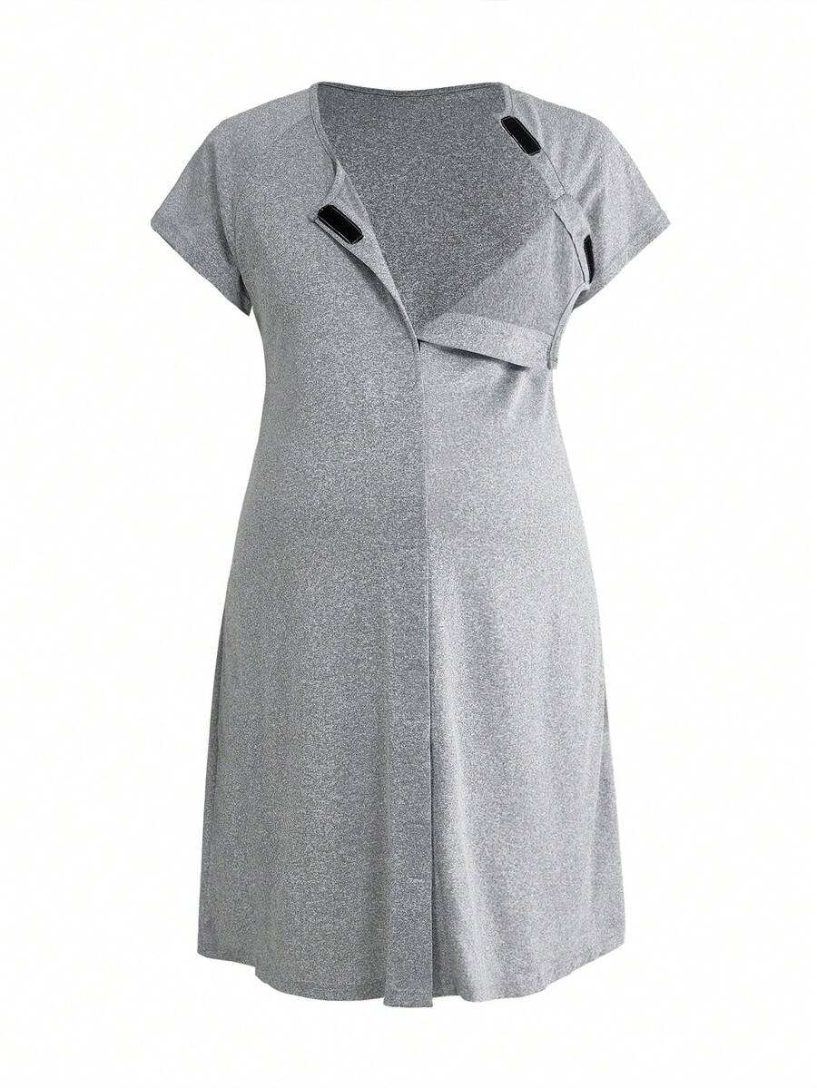 Moonlight&Mama Vestaglia casual da donna incinta, a tinta unita, con scollo tondo e funzione di allattamento - Grigio Chiaro - Visualizzare 1