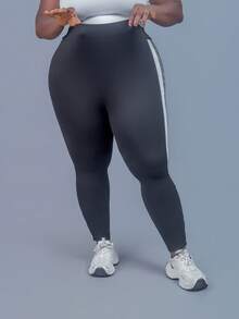 CurvyTilda 高腰侧条纹紧身裤 - 黑色 - 查看 4