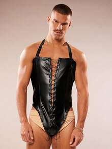 FeverCity 男士时尚性感交叉吊带连体裤 - 黑色 - 查看 5