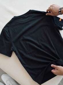 Manfinity Homme Men's Plus Size Letter Print Short Sleeve T-Shirt - Black - View 2