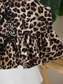 SHEIN 女童雪纺豹纹圆领泡泡袖休闲衬衫 - 彩色 - 查看 4