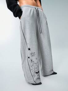 Rick and Morty X SHEIN Women's Drawstring Waist Pocket Tapered Casual Pants, - Light Grey - View 6