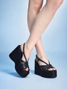 Sugerpunk 厚底凉鞋 女士拖鞋 鱼嘴坡跟 时尚女鞋 - 黑色 - 查看 1