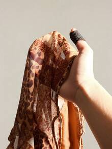 SHEIN ICON 女士复古佩斯利印花拼接不对称下摆可爱性感上衣，秋冬款 - 卡其色 - 查看 10