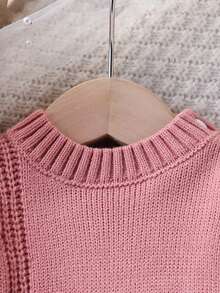 SHEIN Newborn Baby Fashionable Cute Round Neck Shoulder Button Long Sleeve Bow Knit Sweater And Knit Pants Set, Soft And Comfortable, Suitable For Spring, Autumn And Winter, Suitable For Daily, Outdoor, Travel, Vacation, Home, Nursery, And Children's Play Wear Baby Set Autumn Winter Season Baby Girl Knitted Outfit Baby Girl Warm Sets Pink Bow Baby Outfit Baby Girl Knitted Outfits Newborn Sweater Romper - Pink - View 7