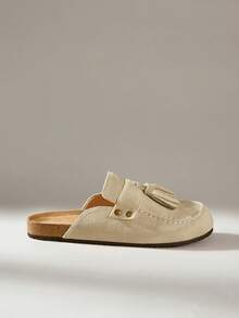 Solecia 女士休闲流苏设计平底便鞋，百搭时尚日常穿着 - 卡其色 - 查看 1