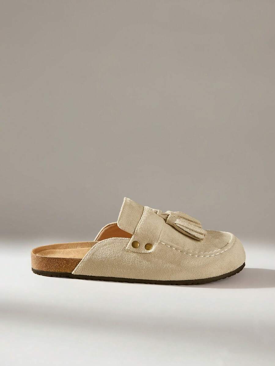 Solecia 女士休闲流苏设计平底便鞋，百搭时尚日常穿着 - 卡其色 - 查看 1