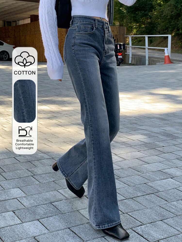 Tall Women's Regular Waist Flare Jeans, Elegant Long Leg Denim Pants