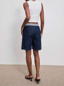 ATUI Studio Women's Low Rise Denim Shorts, Foldover Wide Leg Pleated Loose Fit Jeans Shorts, Casual Summer Y2K Baggy Shorts For Vacation Daily - Navy Blue - View 3