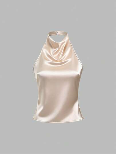 Sweetra Elegant Tied Bandage Halter Backless Crop Top