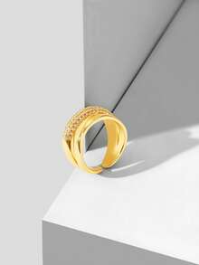 MOTF PREMIUM Pre18k Gold Plated Double Layer Simple White Diamond Ring - Yellow Gold - View 8