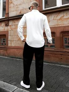 Artur Kramer Men Solid Button Front Shirt, For Husband, Long Sleeve, Plain, Work, For Fall, Old Money Style - White - View 2
