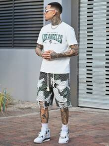 Devon Thys 男士字母印花T恤，适合夏季 - 白色 - 查看 6