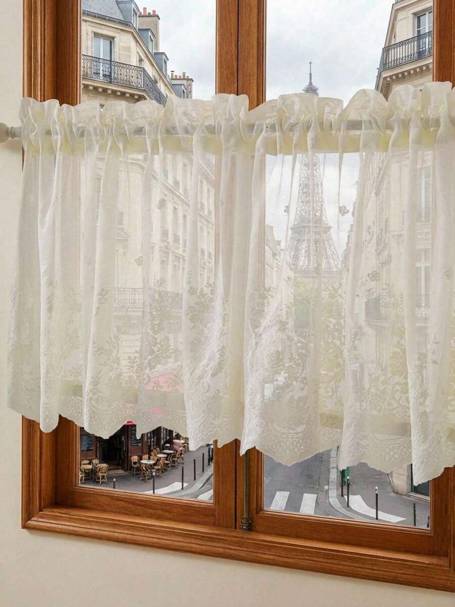 Cirelle Rèm cửa sổ ren phong cách tươi mới – Tấm rèm ngắn may sẵn, rèm cửa sổ nhỏ chắn sáng, trang trí nhà bếp và góc ăn sáng, nét quyến rũ đồng quê Scandinavia. - Màu be - Xem 1