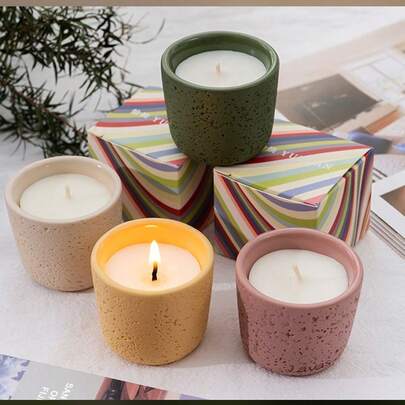 Cirelle Scented Candle In Concrete Cup - Floral / Woody Fragrance For Home & Cafe, Long-Lasting Ambient Candle For Bedroom, Office & Lounge