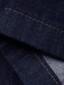 DAZY 女士牛仔背带上衣和宽松阔腿裤休闲牛仔套装 - 深色水洗藍 - 查看 7