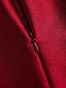 Olithes 女士优雅缎面蝴蝶结装饰酒红色短款连衣裙，无袖 - 酒紅色 - 查看 5