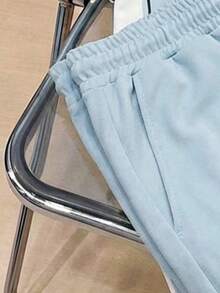 Manfinity Joysei 男士简约条纹图案T恤套装，两件套男士服装，夏季 - 藍色 - 查看 4