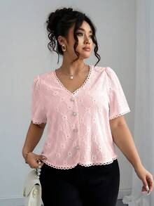Elenzga 女士优雅波西米亚风V领休闲短袖杏色衬衫，夏季必备 - 淺粉色 - 查看 5