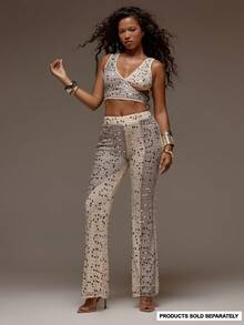 MUSERA Contrast Sequin Crochet Fitted Flared Trousers Pants Spring Summer Holiday Vacation Beach Ibiza Festival Party Elegant Divinity - Multicolor - View 2