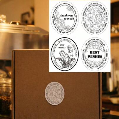 Cirelle 100张复古椭圆形花朵贴纸 - 复古礼品盒封口贴纸，适用于信封和派对礼品，装饰工艺纸标签