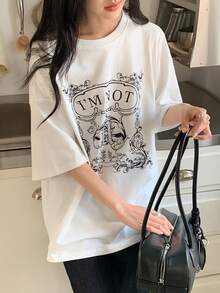 DAZY Women's Round Neck Printed Casual Short Sleeve T-Shirt - White - View 3