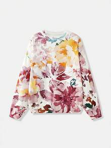 lacRébo Pull à motif floral tout-sur-tout, style français décontracté, style parisien - Multicolore - Voir 7