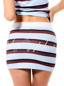 BABYPHAT PULL ON DRAWSTRING JERSEY MINI SKIRT IN STRIPE PRINT - Multicolor - View 4