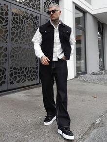 Artur Kramer 男士几何图案口袋直筒休闲牛仔裤，适合外出聚会、通勤、度假、街头、垃圾摇滚风 - 黑色 - 查看 1