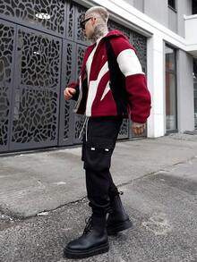 Artur Kramer 男士字母图案翻盖口袋抽绳腰工装裤，秋季 - 黑色 - 查看 4