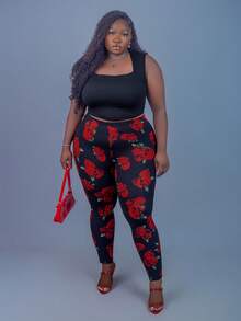 CurvyTilda 大碼滿版印花緊身打底褲 - 彩色 - 查看 1