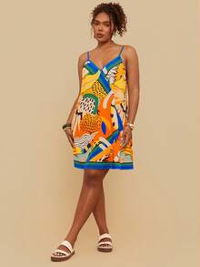 Travachic 大码度假风复古印花吊带迷你连衣裙，裹身裙，新年装扮，感恩节服装，夏季海滩装扮，万圣节服装 - 彩色 - 查看 3